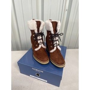 Napoleoni Womens Boots 7445 Size 9 Velour Brown & Shearling NEW Calf Boots Italy